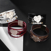 Load image into Gallery viewer, Heart, Pearl &amp; Leather Bracelet