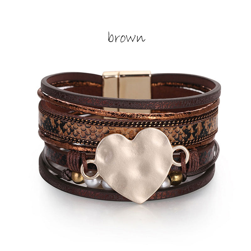 Heart, Pearl & Leather Bracelet