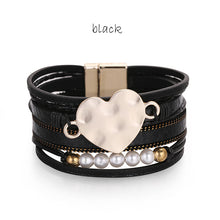 Load image into Gallery viewer, Heart, Pearl &amp; Leather Bracelet