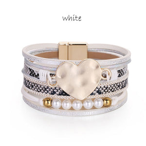 Heart, Pearl & Leather Bracelet