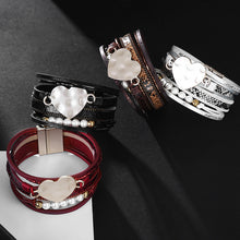Load image into Gallery viewer, Heart, Pearl &amp; Leather Bracelet