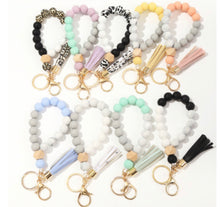 Load image into Gallery viewer, Silicone Beaded Bracelet Keychain w tassel