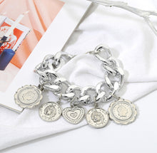 Load image into Gallery viewer, Heart and Coin charm bracelet