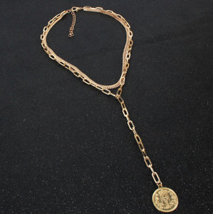 Coin and Chain Dangle Necklace