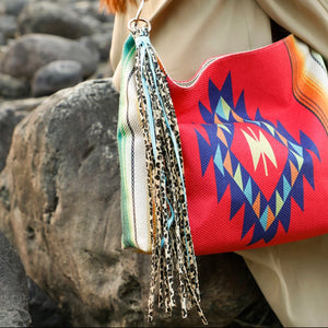 Aztec Tote with Leopard Fringe