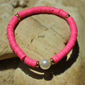 Soft Pottery Stretchy Bracelet with Pearl